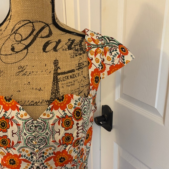 Anthropologie Floral Midi Dress with Cap Sleeves - Picture 8 of 12